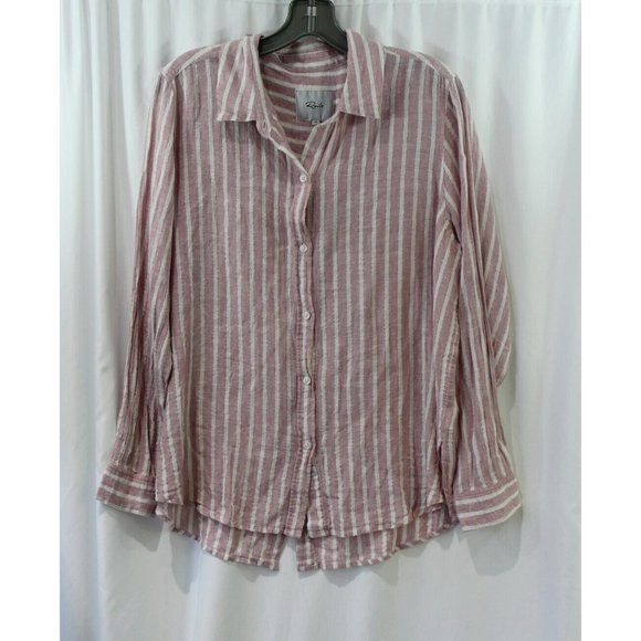 Rails Tops - Rails Womens Sydney Pink White Striped Linen Blend Long Sleeve Button Back Top M